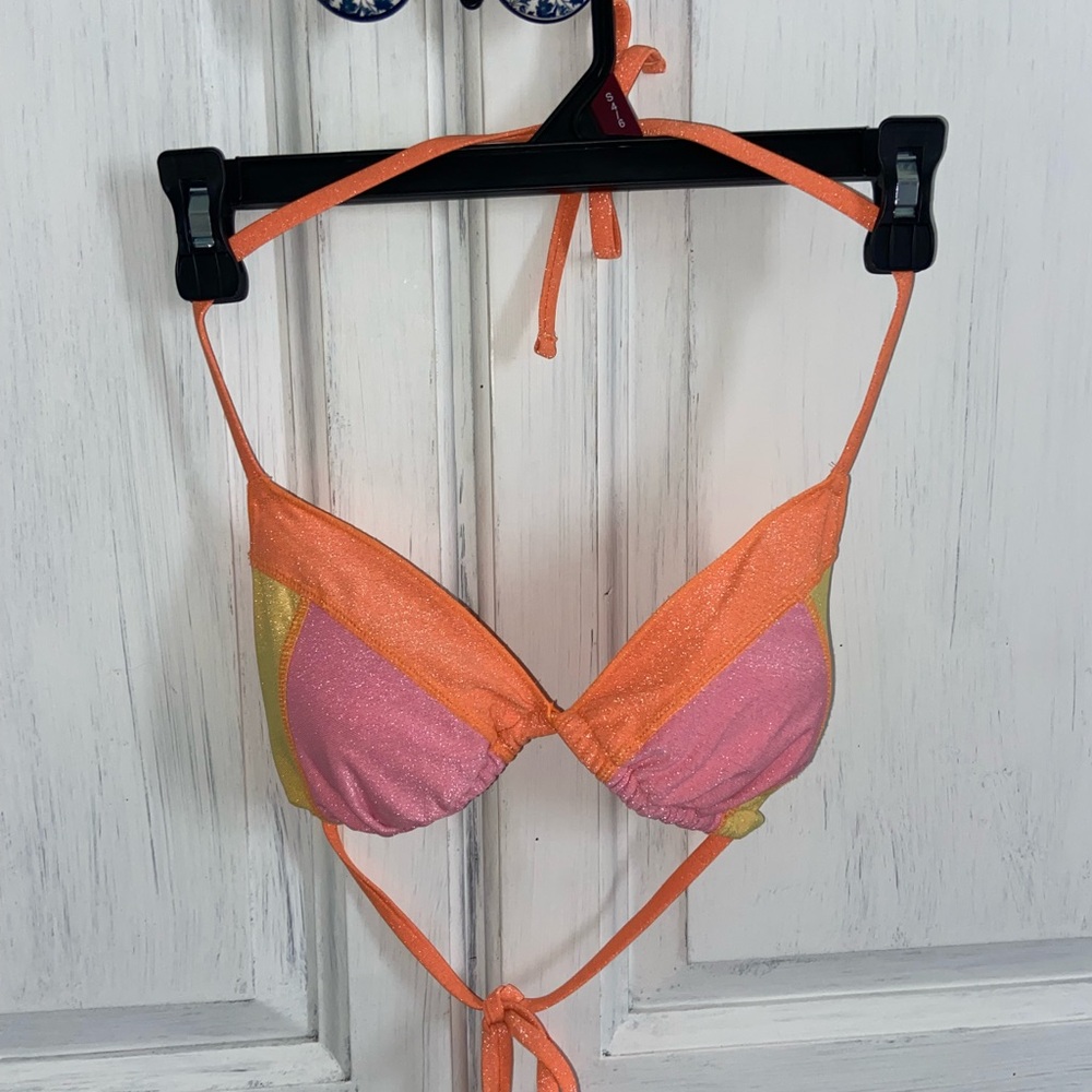 No Boundaries Pink and Orange Bikini Top